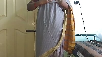 desi  indian tamil telugu kannada malayalam hindi horny cheating wife vanitha wearing grey colour saree  showing big boobs and shaved pussy press hard boobs press nip rubbing pussy masturbation